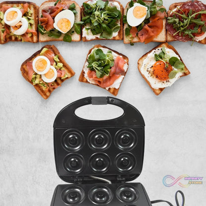 Donut Maker Machine 750W Electric Donut Maker 6pcs Circle Shaped cavity (1 Pc / With 2 PIN Plug Converter 1 Pc ) - infinityexculsivestore.com