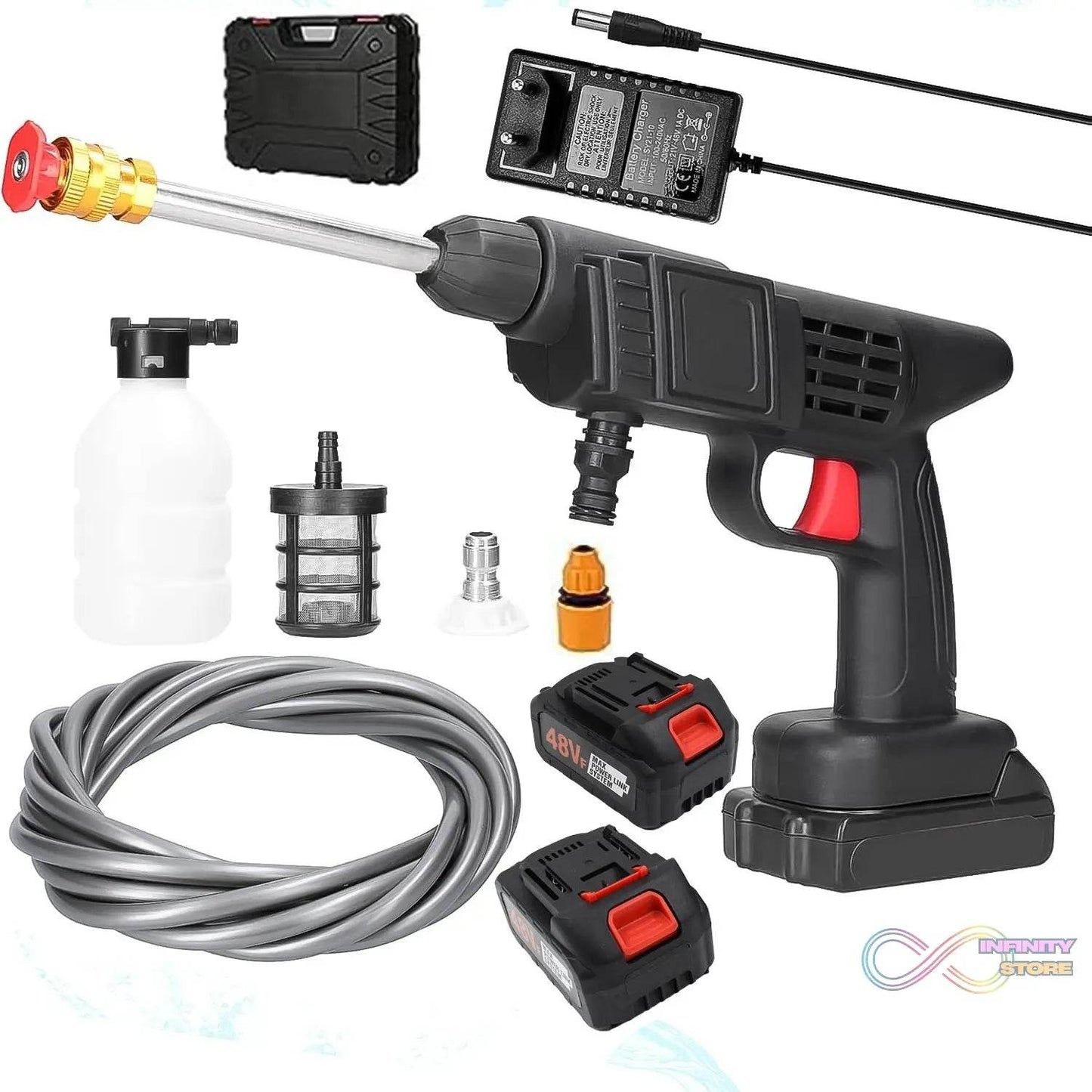 Double Battery 48V Rechargeable Electric, Car Washer Gun (1 Set) - infinityexculsivestore.com