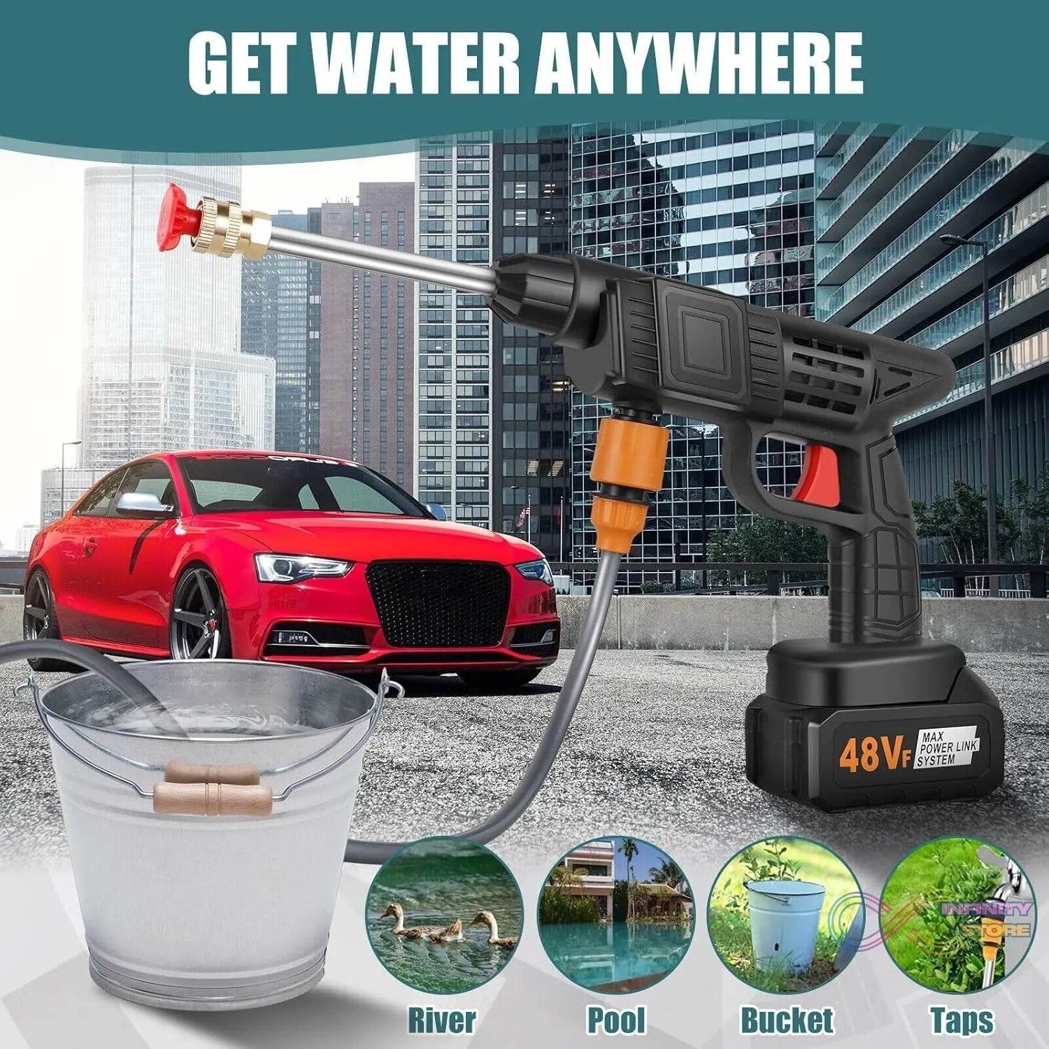 Double Battery 48V Rechargeable Electric, Car Washer Gun (1 Set) - infinityexculsivestore.com