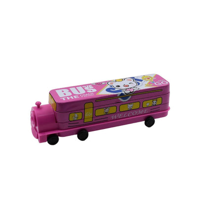 Double Decker Magic Bus Compass 2 Layer Metal Bus Compass Case with Movable Wheels & Sharpener Bus Shape with Tiers Metal Box for Kids Birthday Party - infinityexculsivestore.com