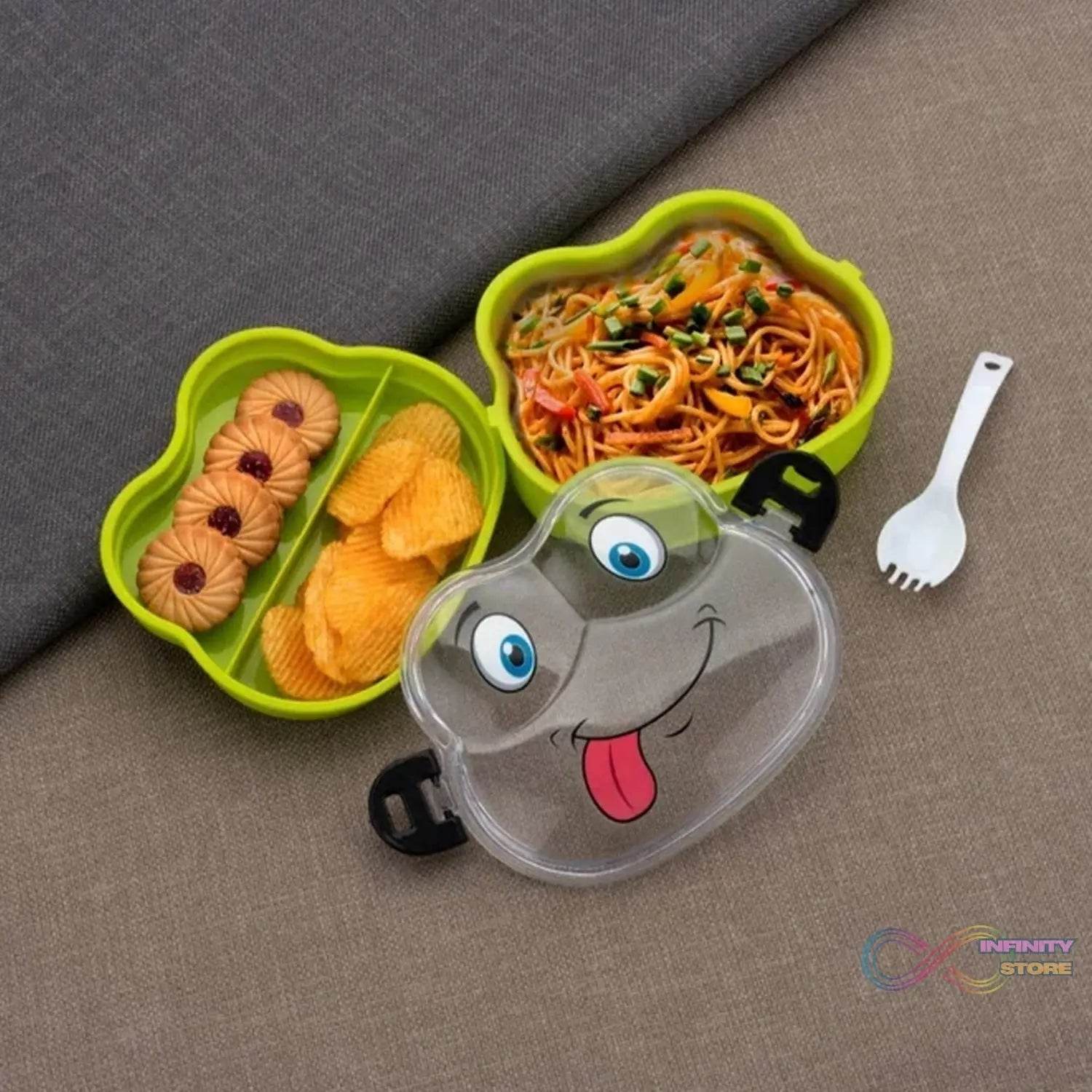 Double Layer Froggy Shape Lunch Box with Spoon (1 Pc / Mix Color) - infinityexculsivestore.com