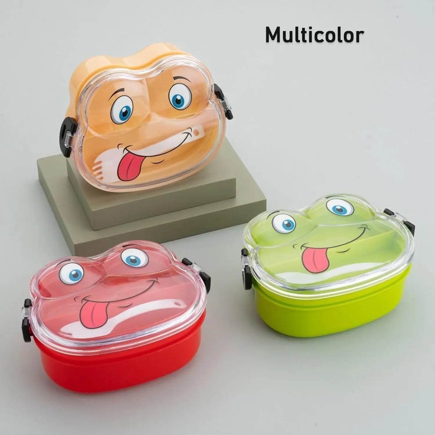 Double Layer Froggy Shape Lunch Box with Spoon (1 Pc / Mix Color) - infinityexculsivestore.com