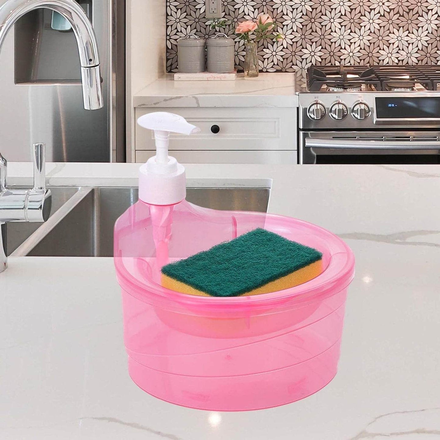 Double Layer Liquid soap Dispenser with Pump and Sponge, Practical for Hotel Sink Clear, Soap Dispensing Liquid Pump Bottle for Home, Kitchen Rectangle ( 2 in 1 ) - infinityexculsivestore.com