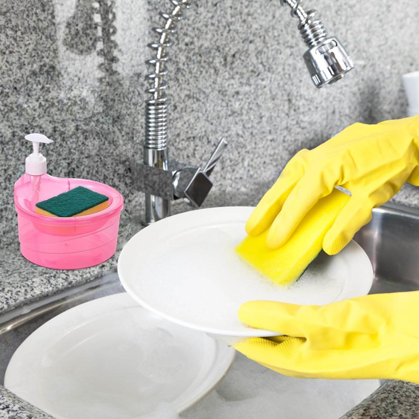 Double Layer Liquid soap Dispenser with Pump and Sponge, Practical for Hotel Sink Clear, Soap Dispensing Liquid Pump Bottle for Home, Kitchen Rectangle ( 2 in 1 ) - infinityexculsivestore.com