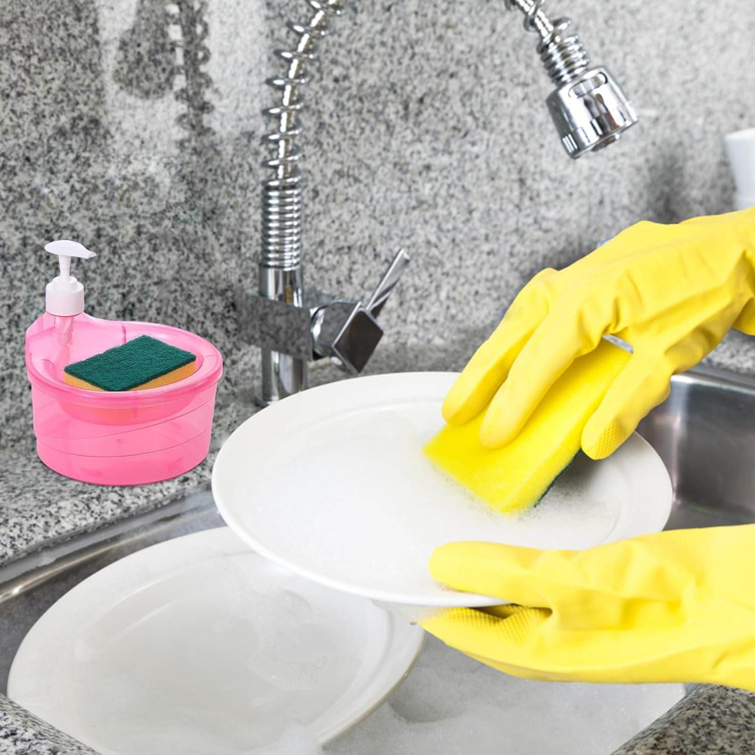 Double Layer Liquid soap Dispenser with Pump and Sponge, Practical for Hotel Sink Clear, Soap Dispensing Liquid Pump Bottle for Home, Kitchen Rectangle ( 2 in 1 ) - infinityexculsivestore.com