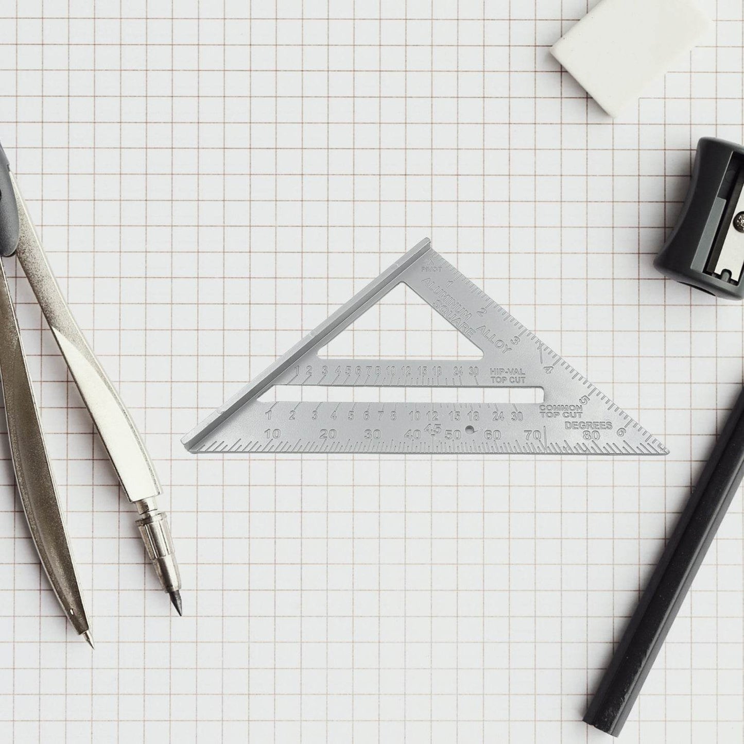 Double Side Scale Triangle Measurement Hand Tool, 45 Degree Triangle Ruler, Home for Industry, Aluminum Alloy Rafter Square 7-Inch Length - infinityexculsivestore.com