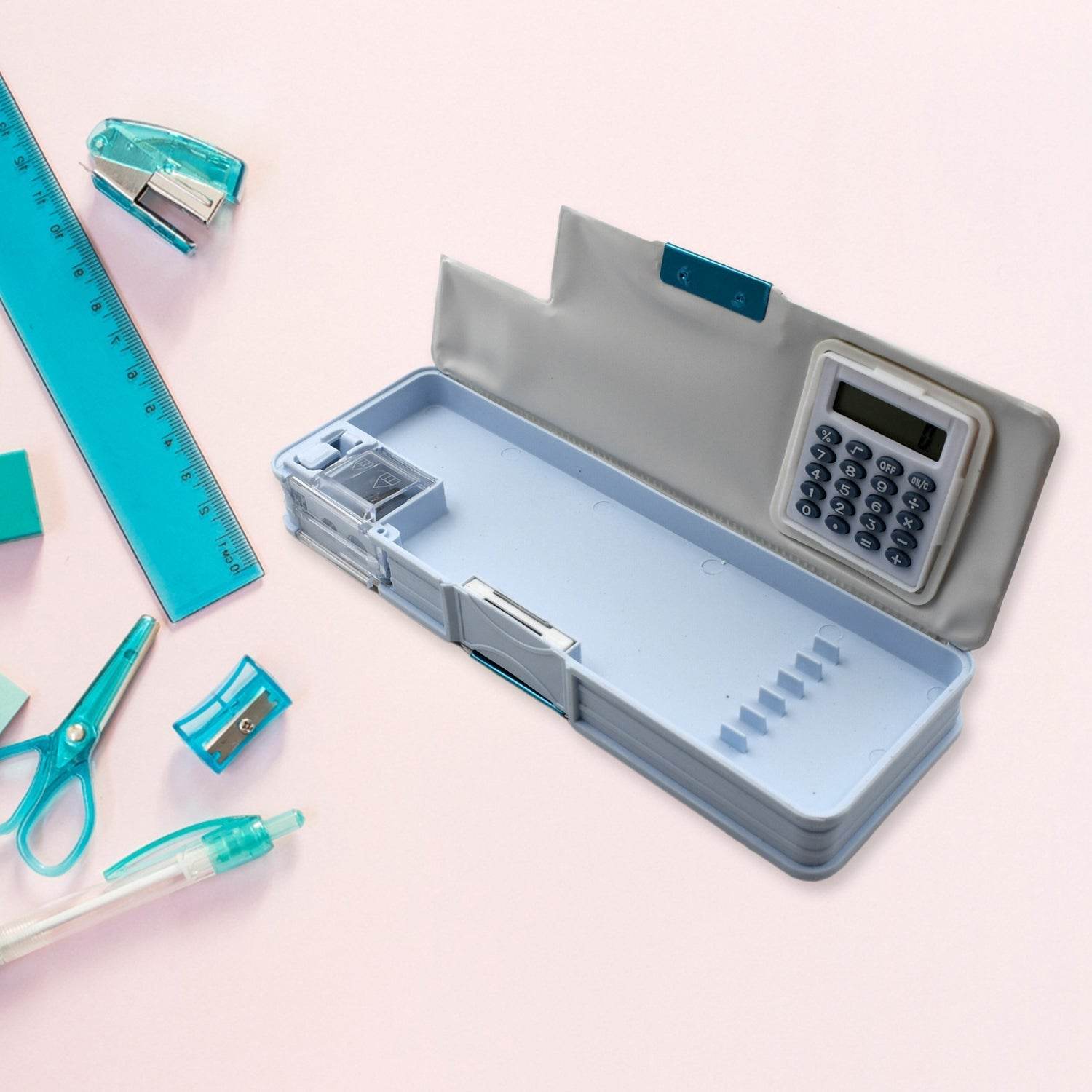 Double Sided Magnetic Geometry Box, Pencil Box with Calculator and Sharpener for Boys Art Plastic Pencil Box for Girls and Boys - infinityexculsivestore.com