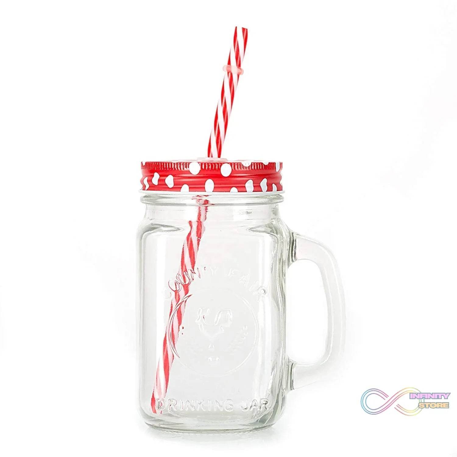 Drinking Cup / Glass / Mug Mason Jar with Handle & Straw - infinityexculsivestore.com