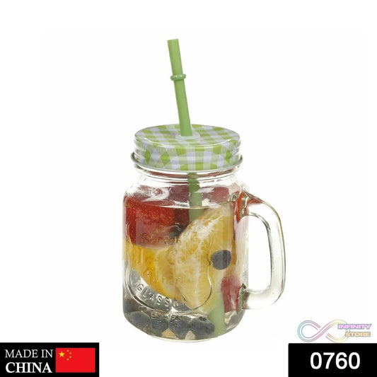 Drinking Cup / Glass / Mug Mason Jar with Handle & Straw - infinityexculsivestore.com