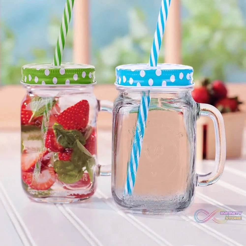 Drinking Cup / Glass / Mug Mason Jar with Handle & Straw - infinityexculsivestore.com