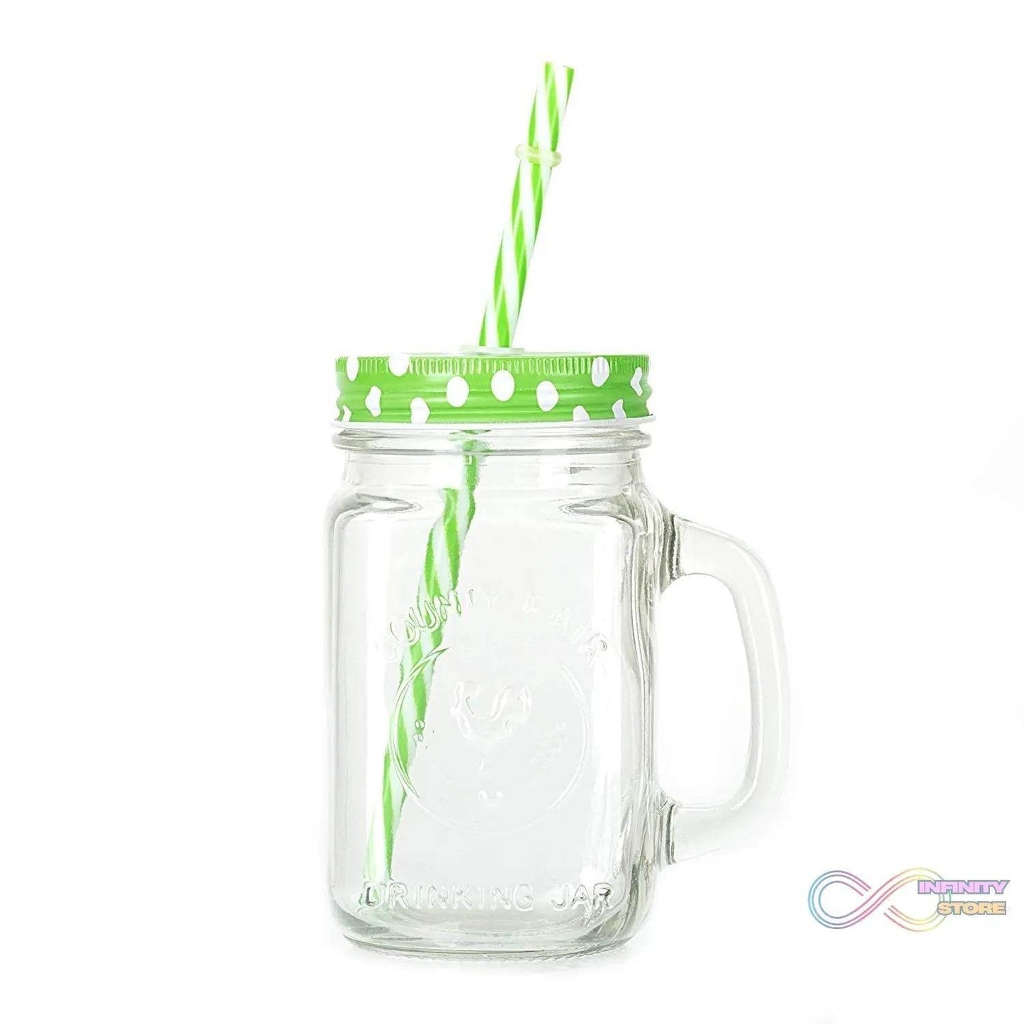 Drinking Cup / Glass / Mug Mason Jar with Handle & Straw - infinityexculsivestore.com