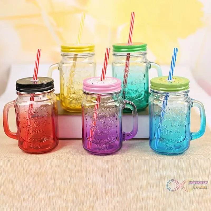 Drinking Cup / Glass / Mug Mason Jar with Handle & Straw - infinityexculsivestore.com