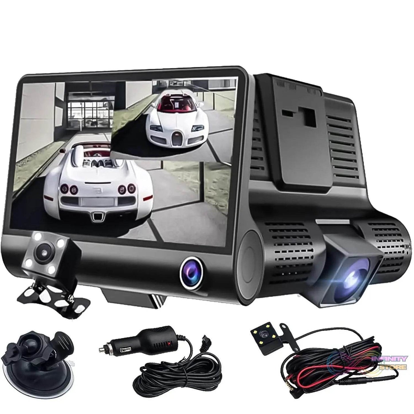 Dual Car DVR Dashboard Full HD Front and Rear Camera for Cars, Loop Recording, 4 HD Display, G-Sensor, Recording (1 Pc) - infinityexculsivestore.com