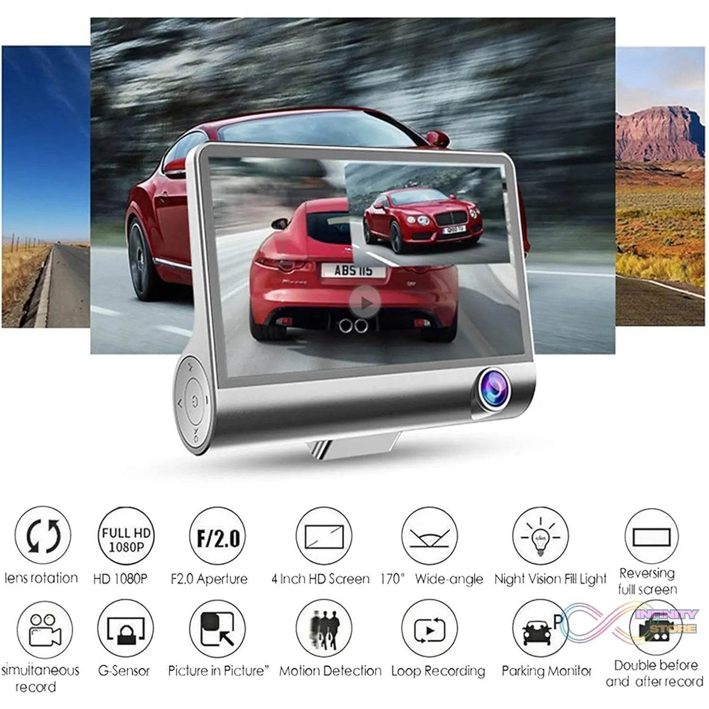 Dual Car DVR Dashboard Full HD Front and Rear Camera for Cars, Loop Recording, 4 HD Display, G-Sensor, Recording (1 Pc) - infinityexculsivestore.com