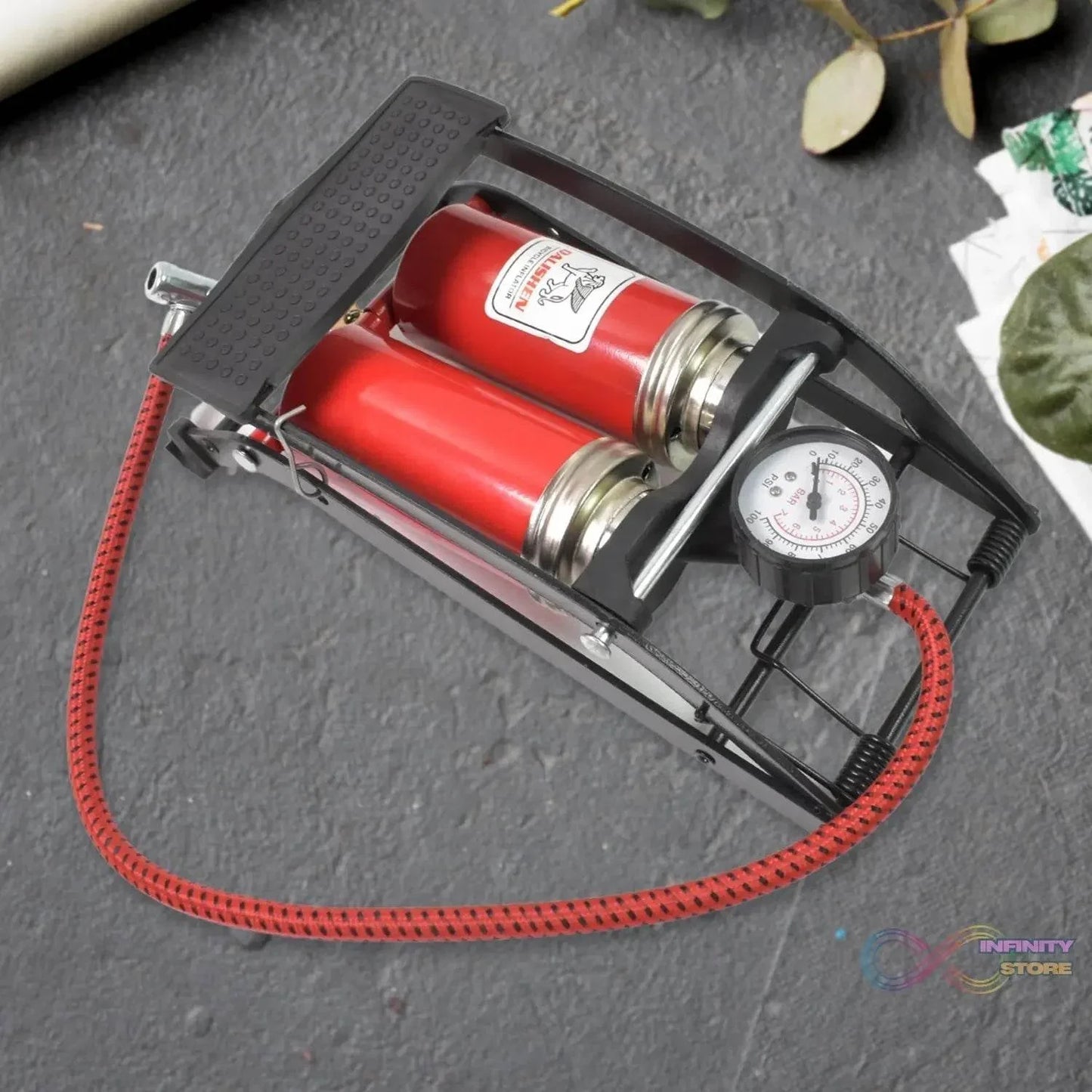 Dual-Cylinder Foot Pump, Portable Floor Bike Pump, 100PSI Air Pump - infinityexculsivestore.com