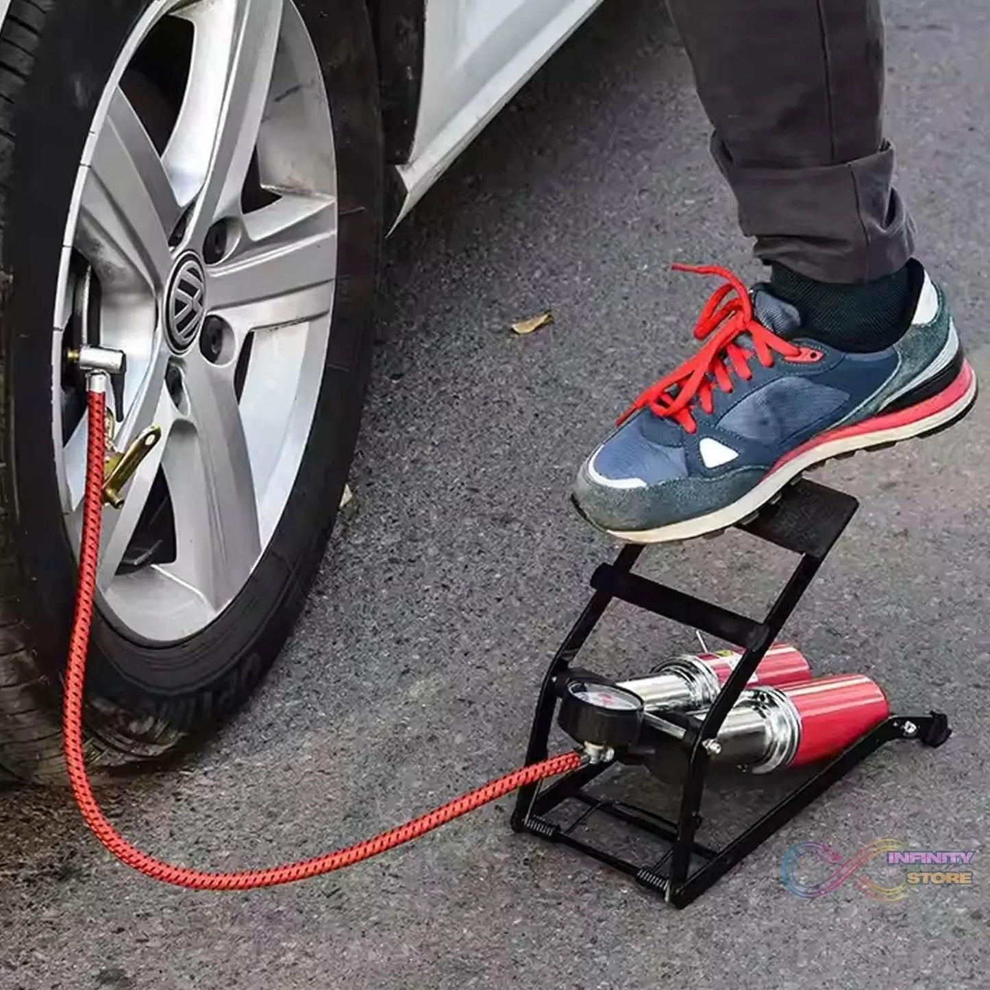 Dual-Cylinder Foot Pump, Portable Floor Bike Pump, 100PSI Air Pump - infinityexculsivestore.com
