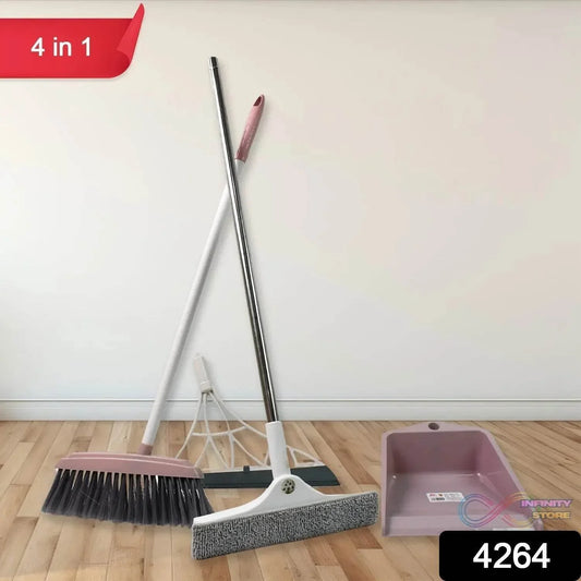 Dustpan, Kitchen Wiper, Window Cleaning Squeegee Tool & Broom Brush (4 Pcs Combo) - infinityexculsivestore.com