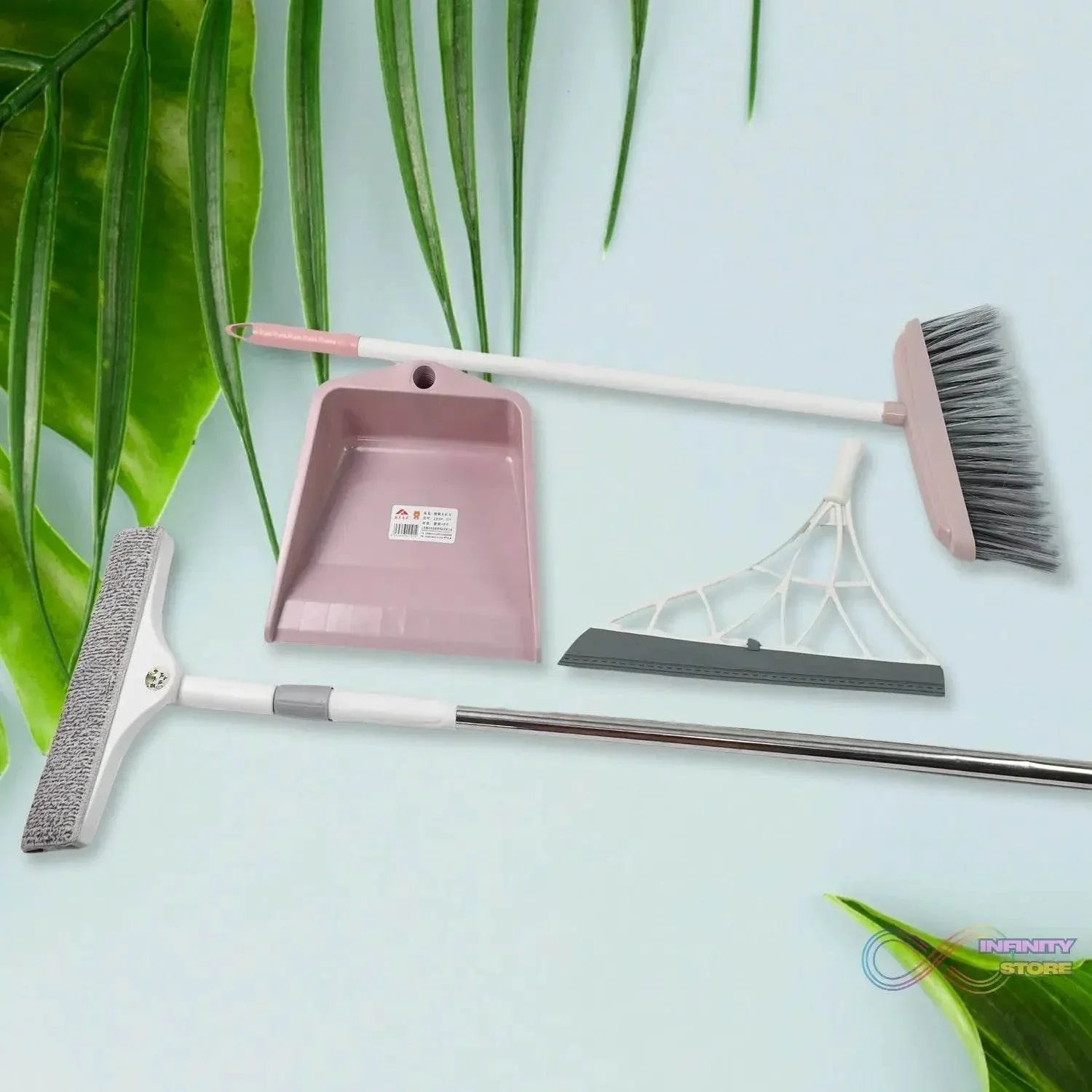 Dustpan, Kitchen Wiper, Window Cleaning Squeegee Tool & Broom Brush (4 Pcs Combo) - infinityexculsivestore.com