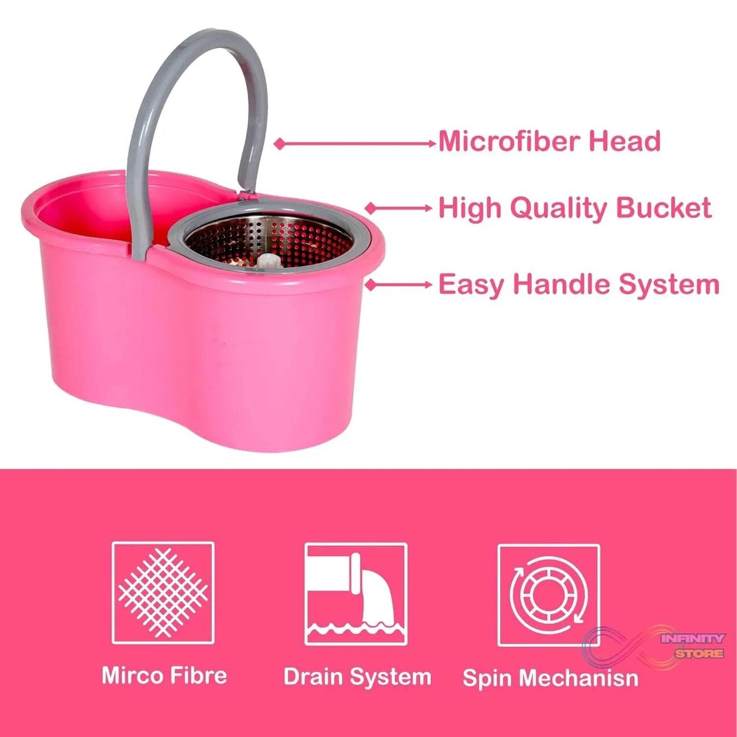 Easy Cleaning Mop with Bucket, for Floor Cleaning, 360° Spin Floor Cleaning (1 Set / Mix Color) - infinityexculsivestore.com