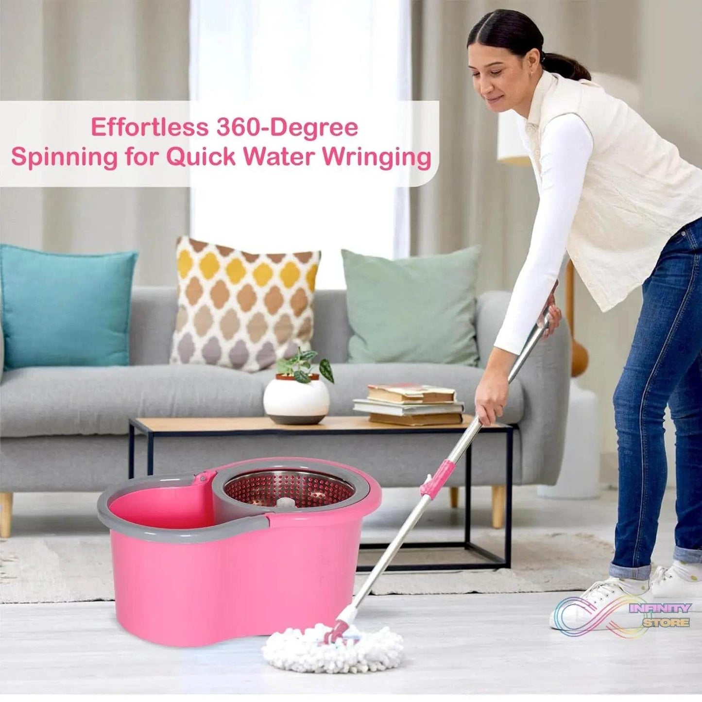 Easy Cleaning Mop with Bucket, for Floor Cleaning, 360° Spin Floor Cleaning (1 Set / Mix Color) - infinityexculsivestore.com