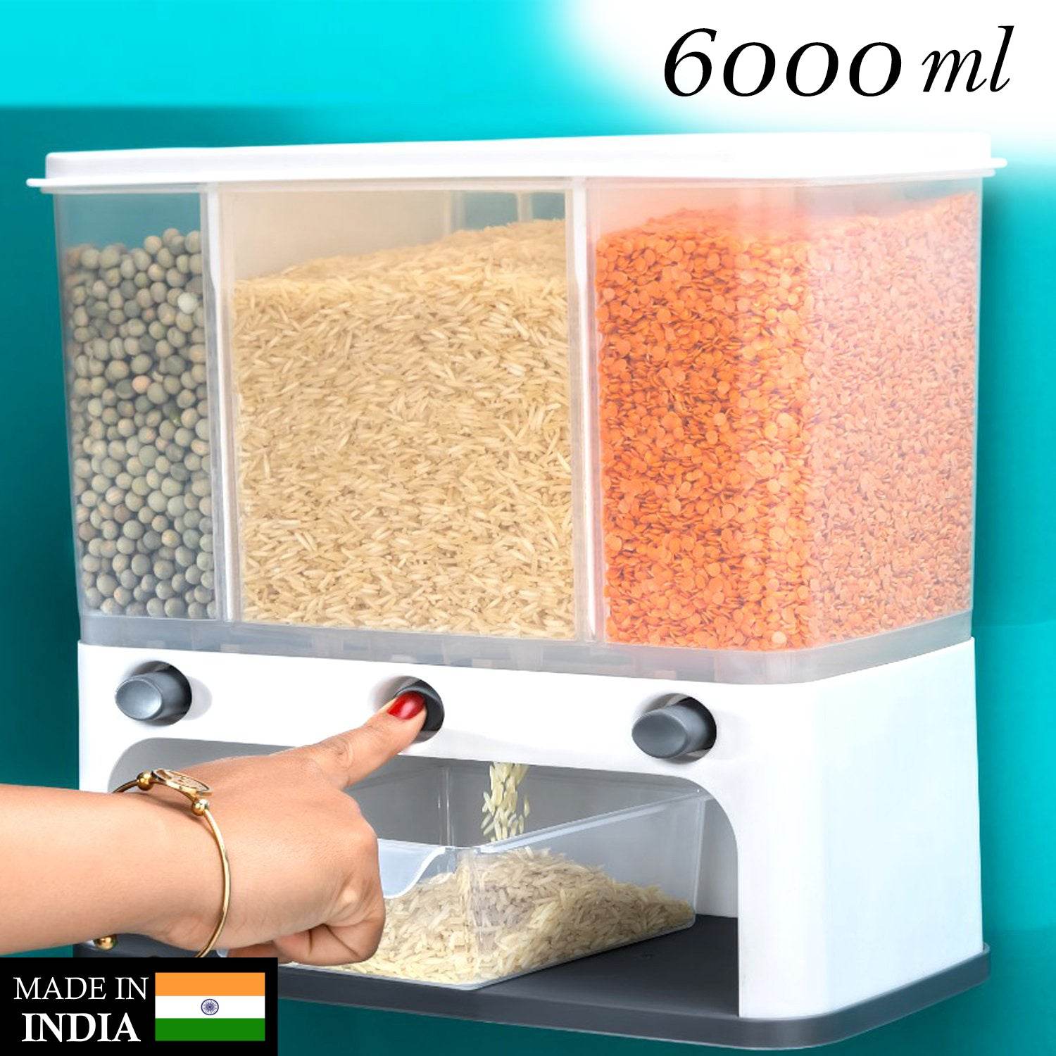 Easy Flow Cereal Dispenser for Kitchen 3 in 1 Push Button Wall Mount Container - infinityexculsivestore.com