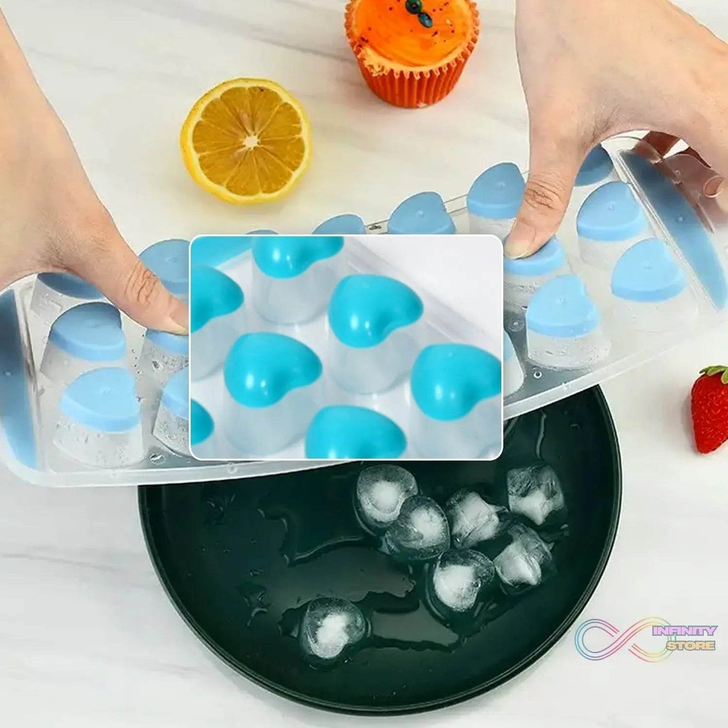Easy Push Premium POP-UP ice Tray, With Flexible Silicon Bottom, Heart Shape 18 Cube Trays - infinityexculsivestore.com