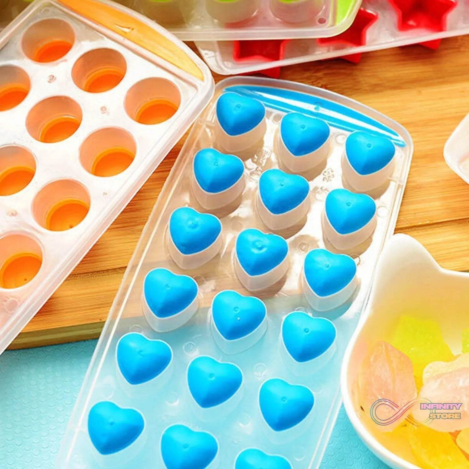 Easy Push Premium POP-UP ice Tray, With Flexible Silicon Bottom, Heart Shape 18 Cube Trays - infinityexculsivestore.com