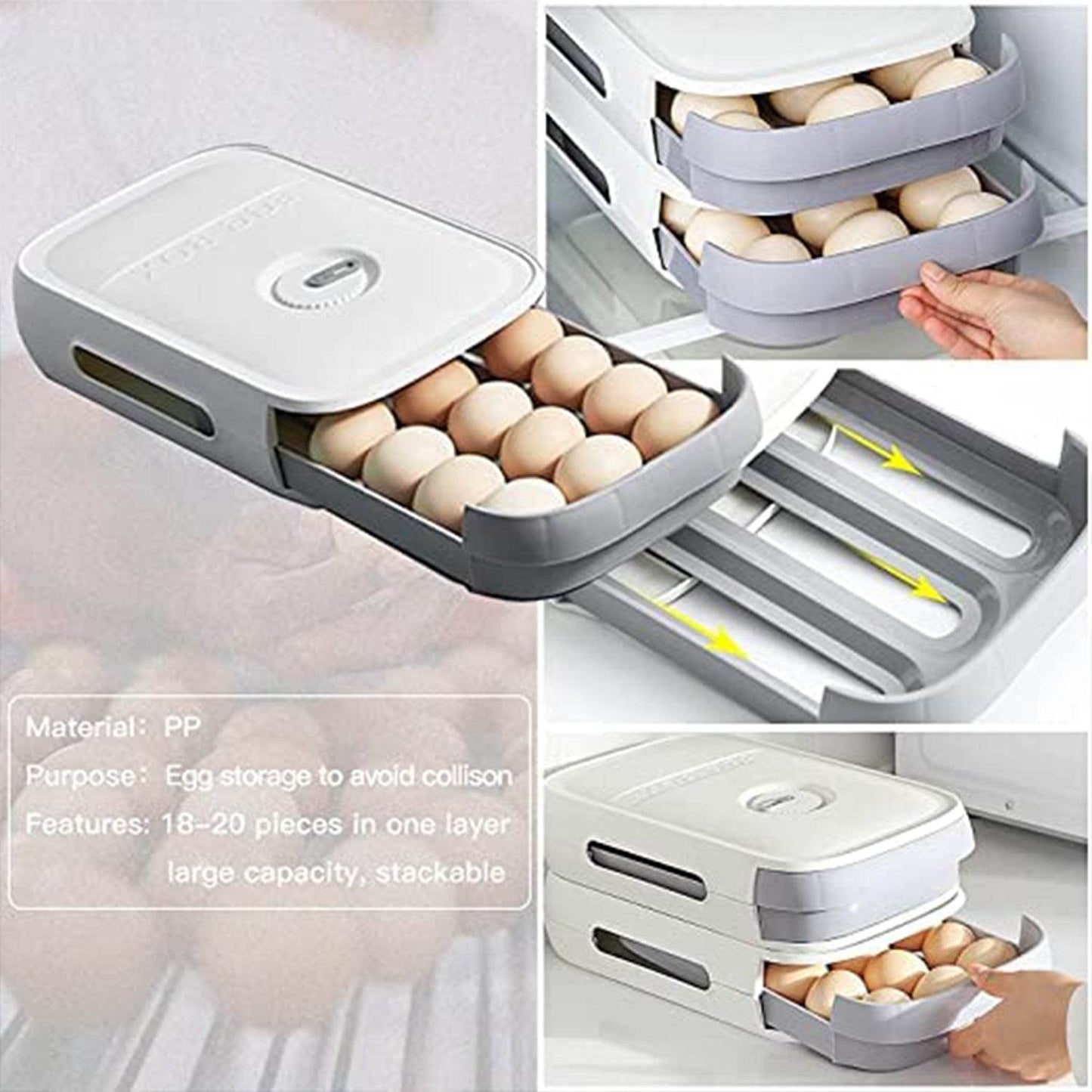 Egg Storage Box Plastic Egg Drawer Fridge Egg Organizer Egg Keeper Refrigerator Egg Drawer Plastic Egg Carton Covered Egg Holder Pantry Egg Bin Household Egg Tray (1 Pc) - infinityexculsivestore.com