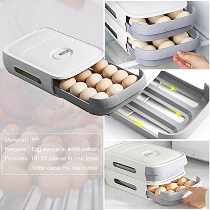 Egg Storage Box Plastic Egg Drawer Fridge Egg Organizer Egg Keeper Refrigerator Egg Drawer Plastic Egg Carton Covered Egg Holder Pantry Egg Bin Household Egg Tray (1 Pc) - infinityexculsivestore.com