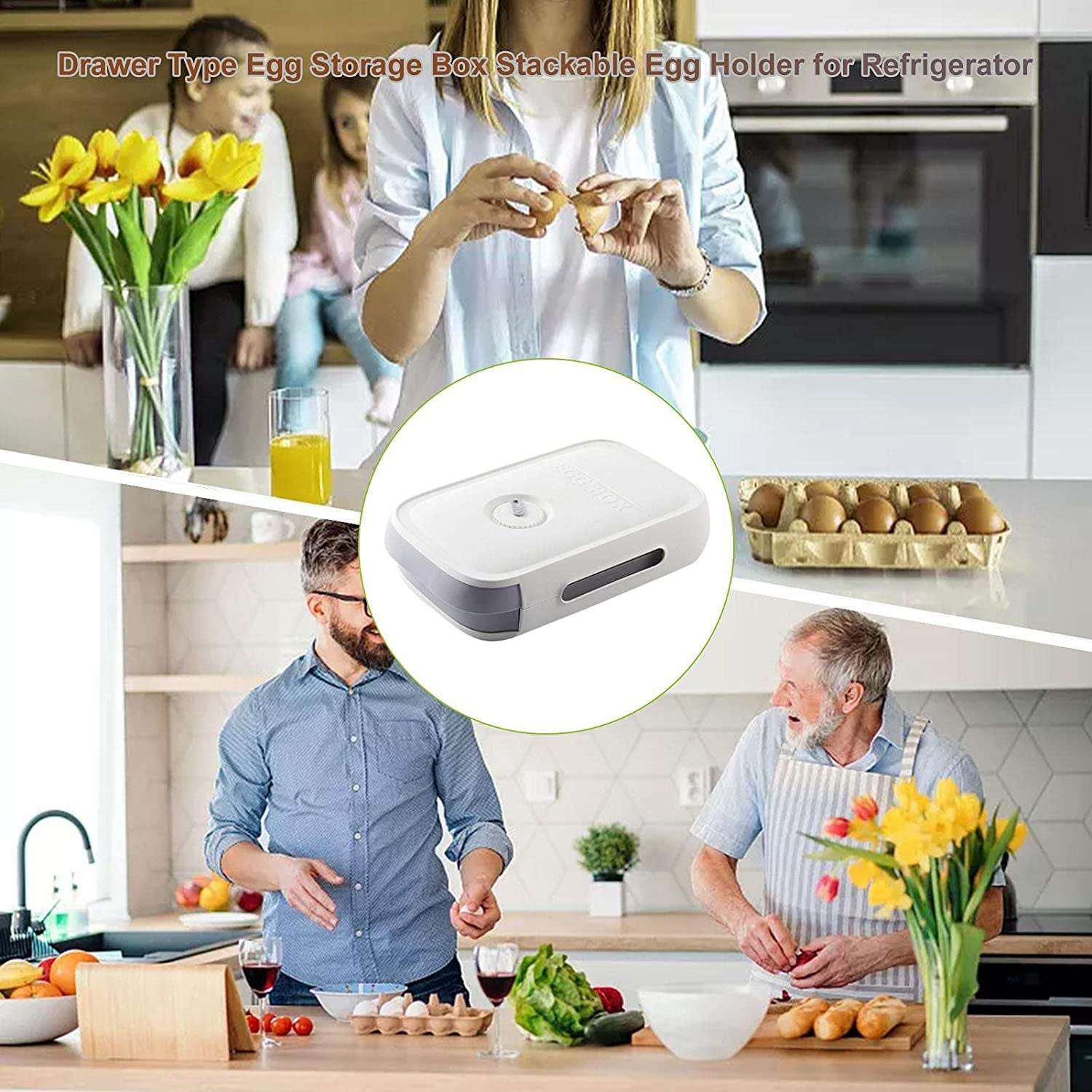 Egg Storage Box Plastic Egg Drawer Fridge Egg Organizer Egg Keeper Refrigerator Egg Drawer Plastic Egg Carton Covered Egg Holder Pantry Egg Bin Household Egg Tray (1 Pc) - infinityexculsivestore.com
