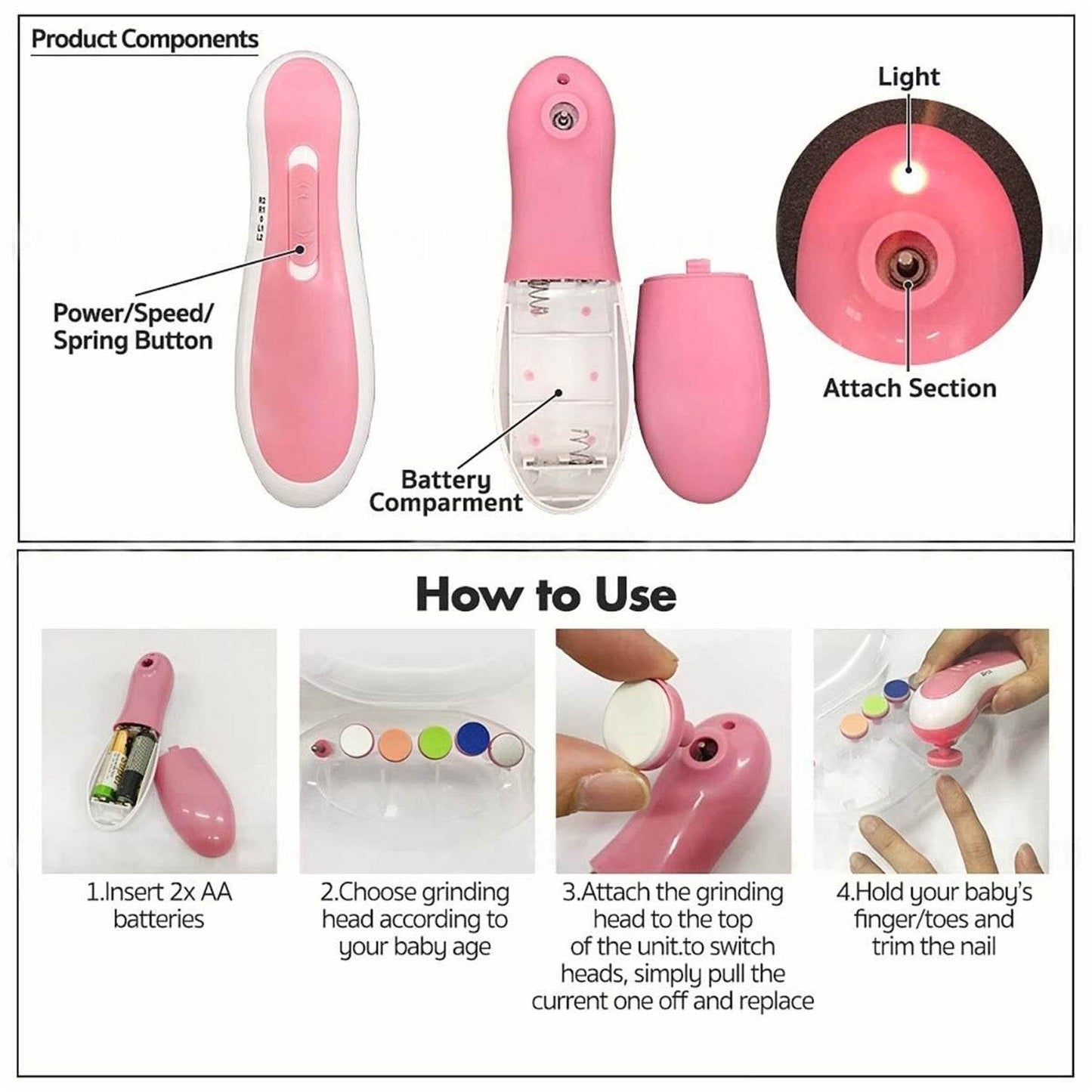 Electric Baby Nail Trimmer with Grinding Heads for Newborn Infant and Toddler - infinityexculsivestore.com