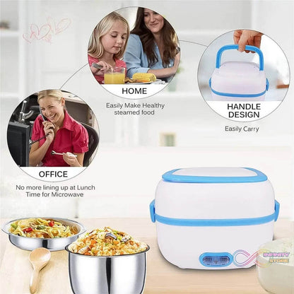Electric Lunch Box, 3 In 1 Food Heater / Cooker / Steamer with Stainless Steel Bowls (1 Set) - infinityexculsivestore.com