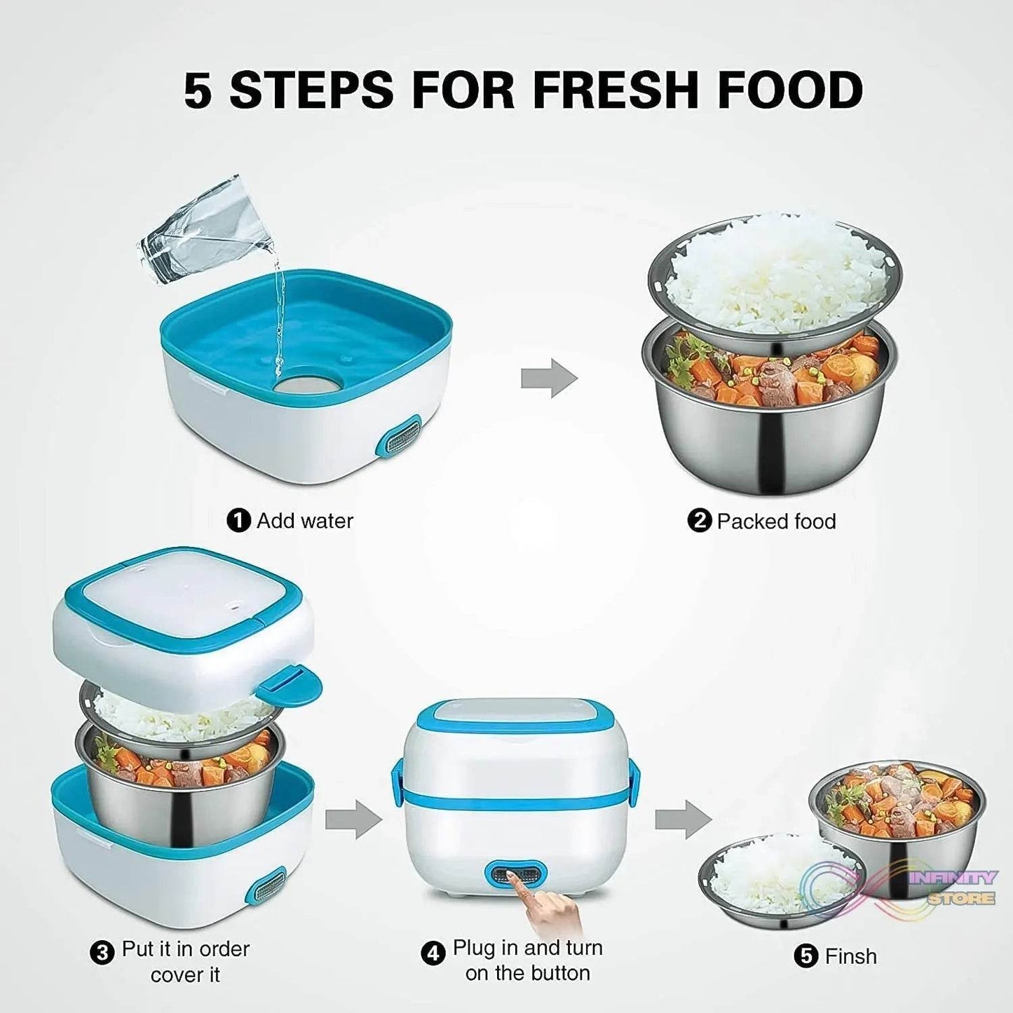 Electric Lunch Box, 3 In 1 Food Heater / Cooker / Steamer with Stainless Steel Bowls (1 Set) - infinityexculsivestore.com