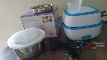 Electric Lunch Box, 3 In 1 Food Heater / Cooker / Steamer with Stainless Steel Bowls (1 Set) - infinityexculsivestore.com