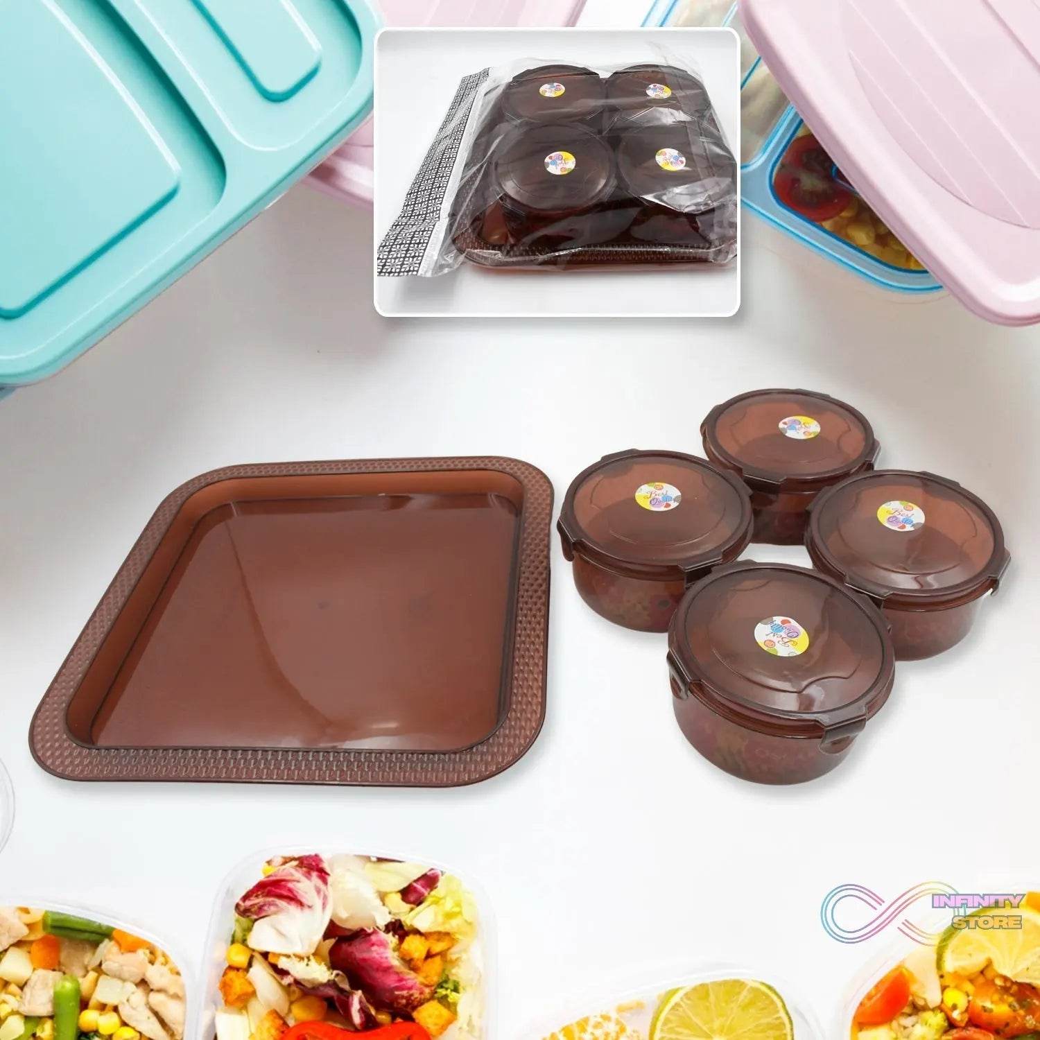 Elegance Tray, Plastic Airtight 4 Pieces Storage Container and 1 Piece Serving Tray with Lids - infinityexculsivestore.com