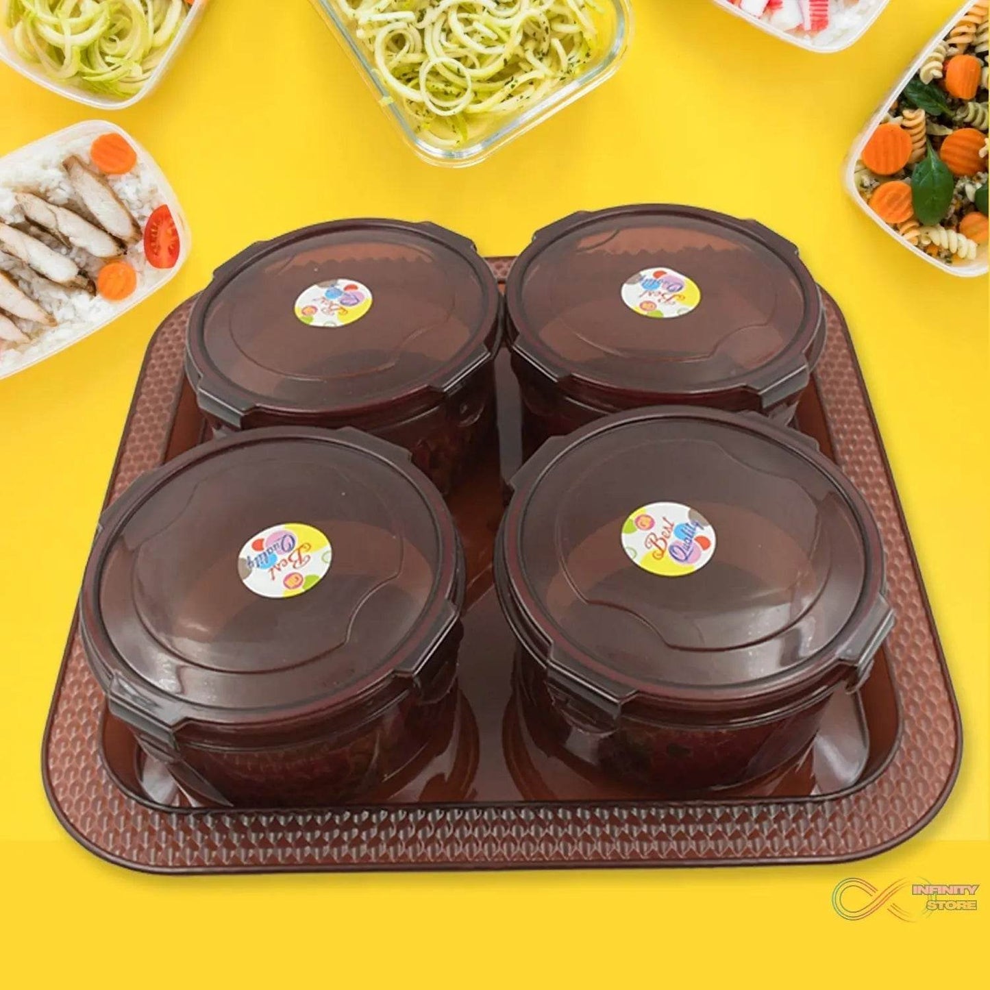 Elegance Tray, Plastic Airtight 4 Pieces Storage Container and 1 Piece Serving Tray with Lids - infinityexculsivestore.com