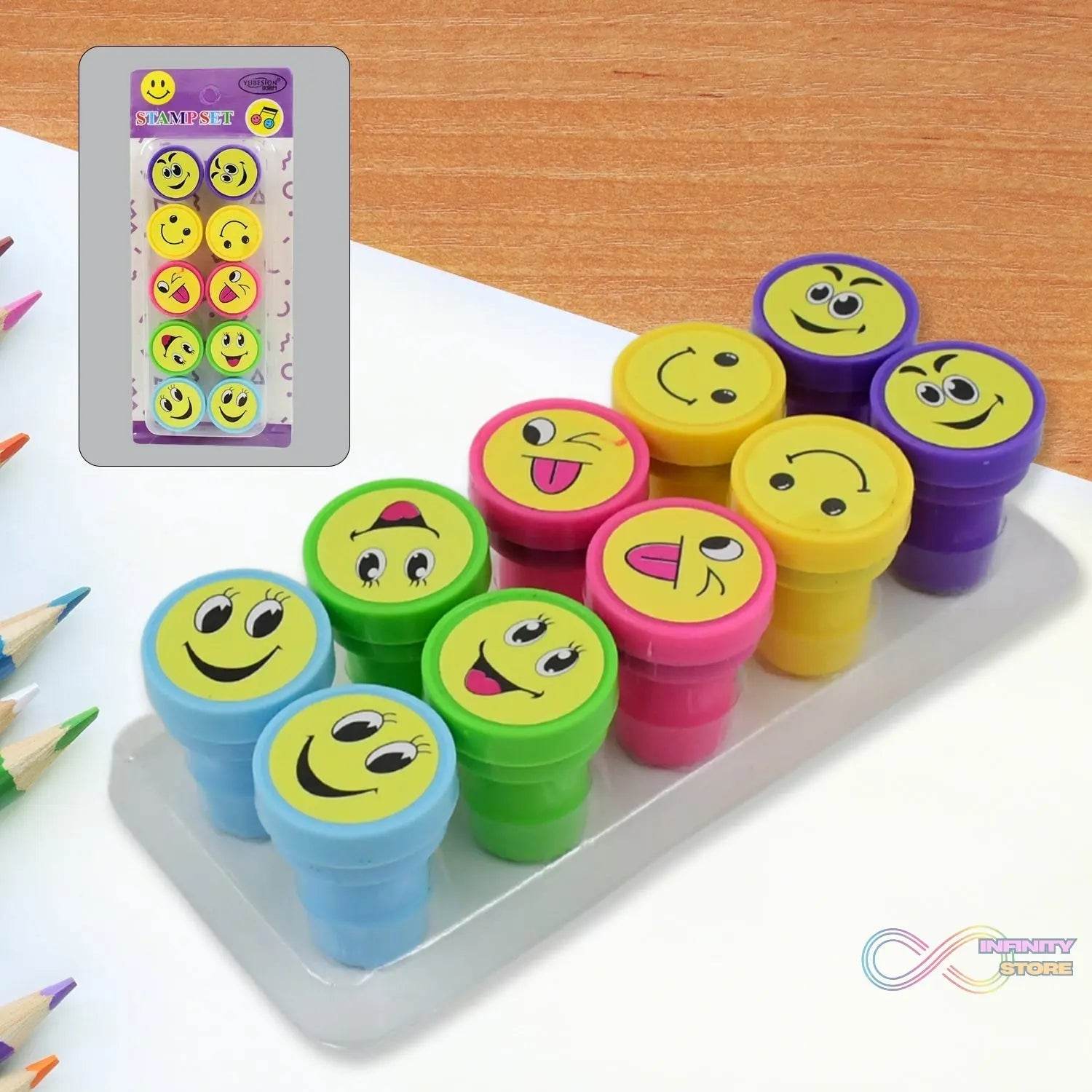 Emoticon Stamps 10 pieces in Round Shape Stamp (Multicolor / 10 Pc) - infinityexculsivestore.com