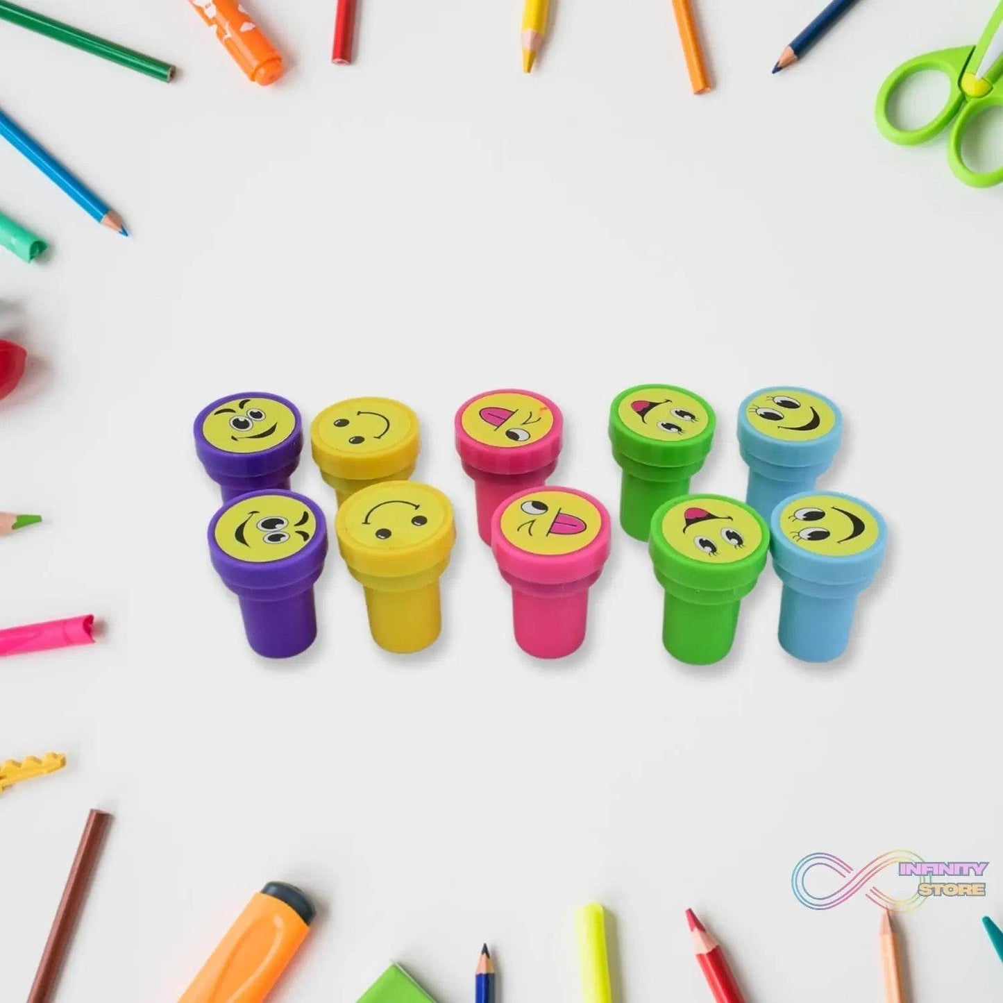 Emoticon Stamps 10 pieces in Round Shape Stamp (Multicolor / 10 Pc) - infinityexculsivestore.com