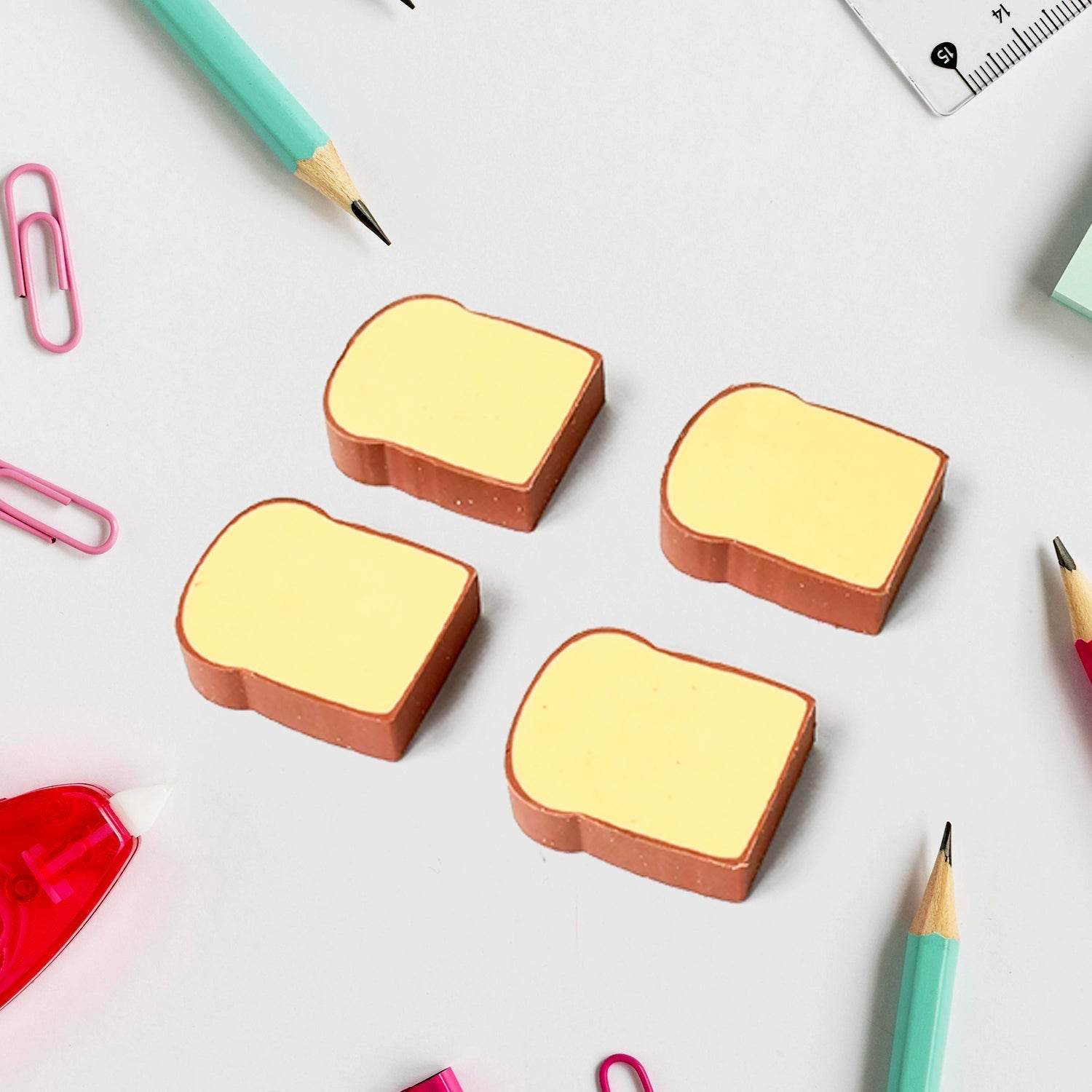 3D Toast Bread Shape Eraser for Kids, Cartoons Erasers Toast Bread Erasers Bread Shaped Eraser for Students, Gift, Cute Fun Food Erasers for School Classroom, Stationery for Boys & Girls (4 Pcs Set) - infinityexculsivestore.com