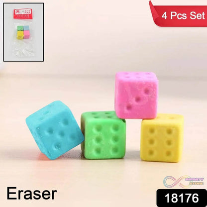 Eraser for Kids| Creative Dice Shape Erasers Kids (4 Pcs / Mix Design) - infinityexculsivestore.com