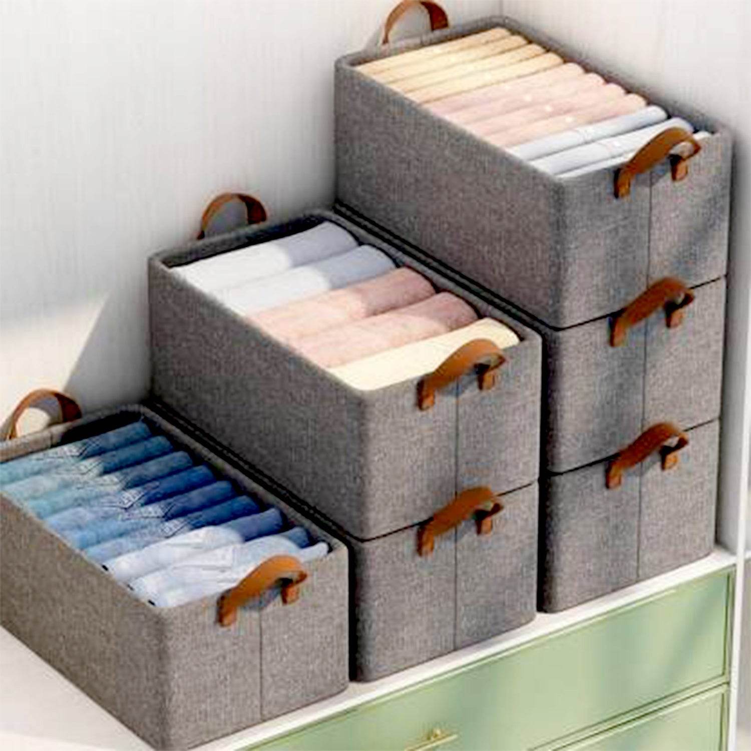 FOLDABLE STORAGE BOX HANDLES, COTTON AND LINEN STORAGE BINS AND BASKETS ORGANIZER FOR NURSERY, CLOSET, BEDROOM, HOME (45 Cm) - infinityexculsivestore.com