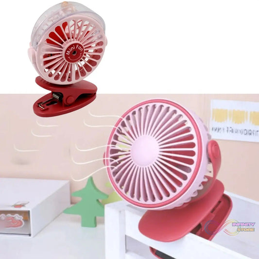 Portable Clip - on Fan, Battery Operated, With Light & Spray, Small Yet Powerful USB Table Fan, 3 - Speed Quiet Rechargeable Mini Desk Fan, 360° Rotation, Personal Cooling Fan for Home, Office, Camping - infinityexculsivestore.com