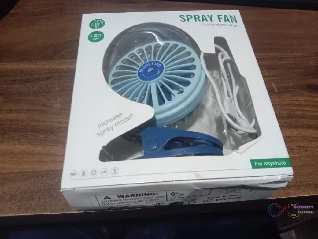 Portable Clip - on Fan, Battery Operated, With Light & Spray, Small Yet Powerful USB Table Fan, 3 - Speed Quiet Rechargeable Mini Desk Fan, 360° Rotation, Personal Cooling Fan for Home, Office, Camping - infinityexculsivestore.com