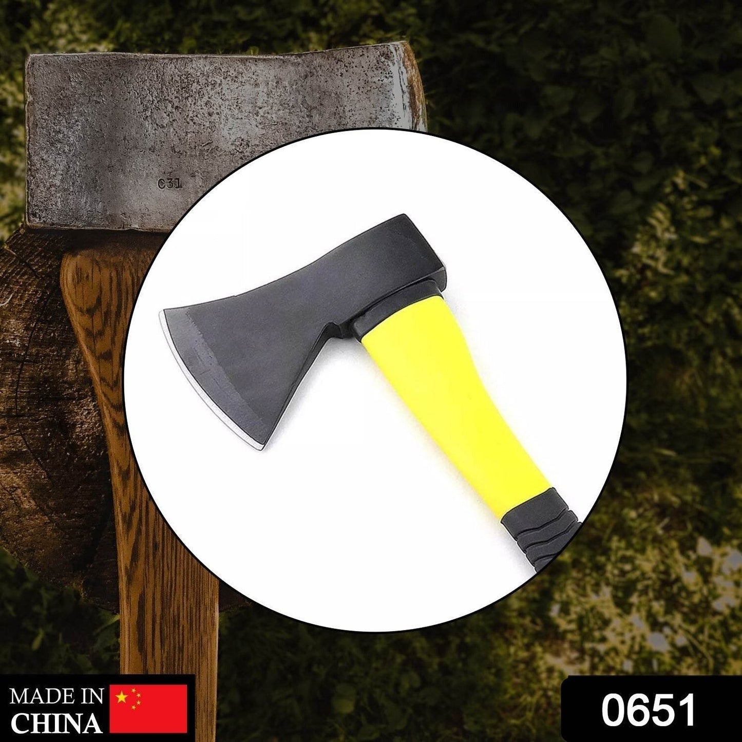 Fiberglas's Body Rubberised Handle Wood Cutting Axe - infinityexculsivestore.com