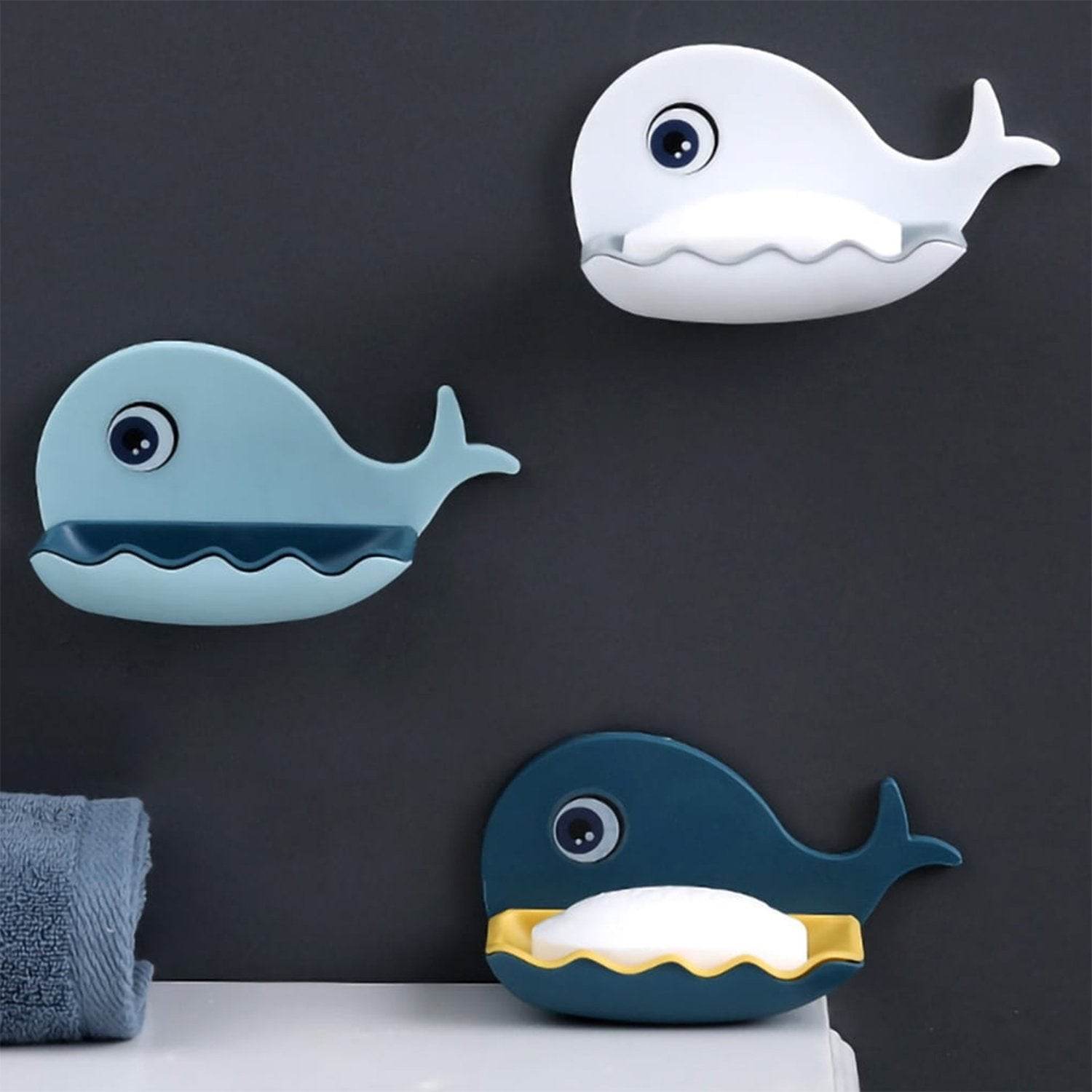 Fish Shape Soap Dish Adhesive Waterproof Wall Mounted Bar Soap Dish Holder (Pack of 2Pc) - infinityexculsivestore.com