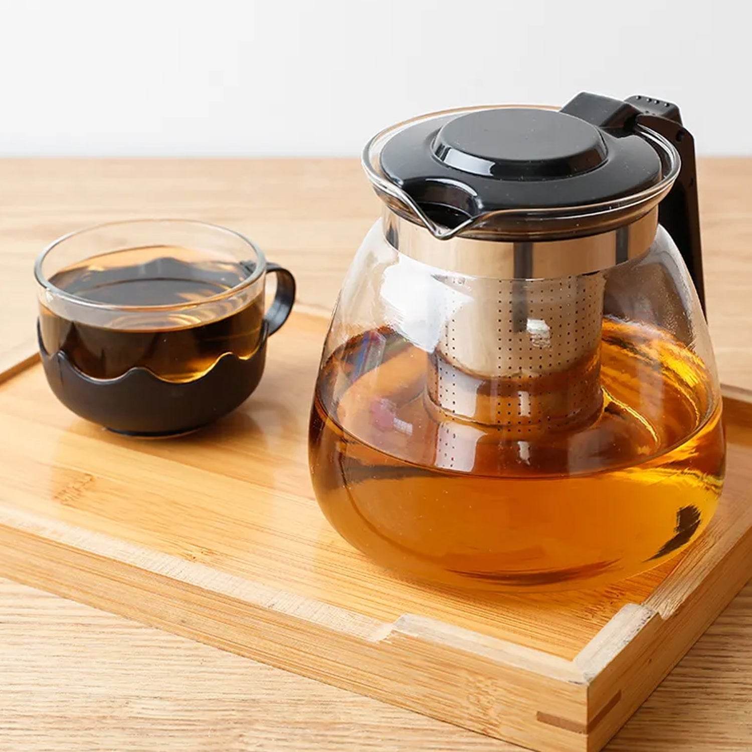 Flame Proof Glass Kettle & Cup Set With Strainer High Quality Kettle Set For Home & Café Use  (4 Cup & 1 Kettle) (24 Pc MOQ) - infinityexculsivestore.com