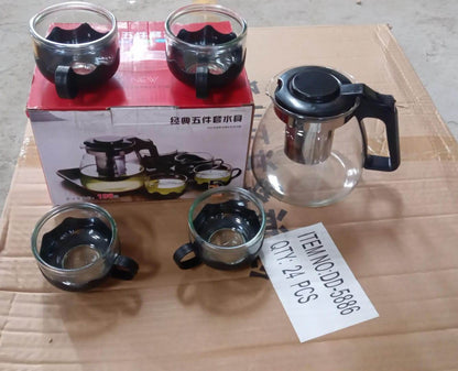 Flame Proof Glass Kettle & Cup Set With Strainer High Quality Kettle Set For Home & Café Use  (4 Cup & 1 Kettle) (24 Pc MOQ) - infinityexculsivestore.com