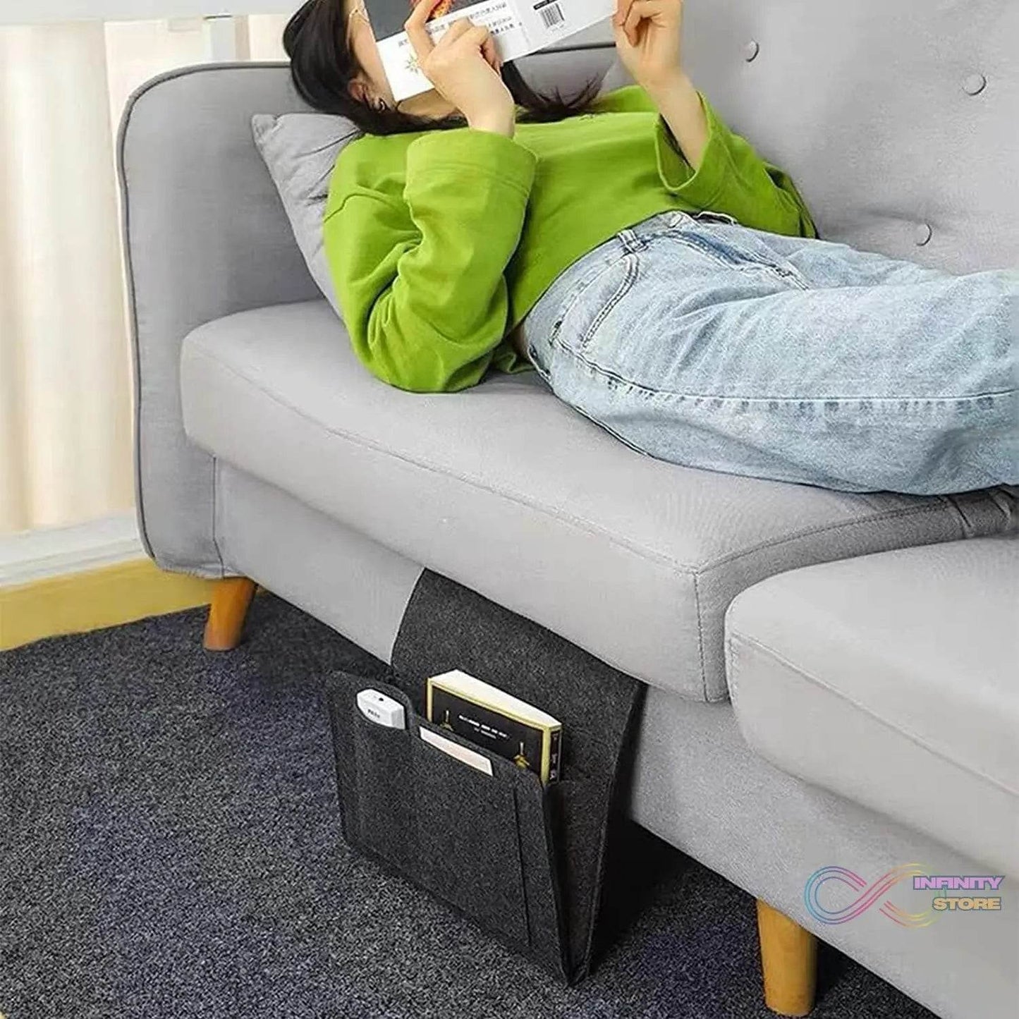 Flat Bedside Caddy, Bed Side Pocket Storage Organizer Bag with 5 Pockets (1 Pc) - infinityexculsivestore.com