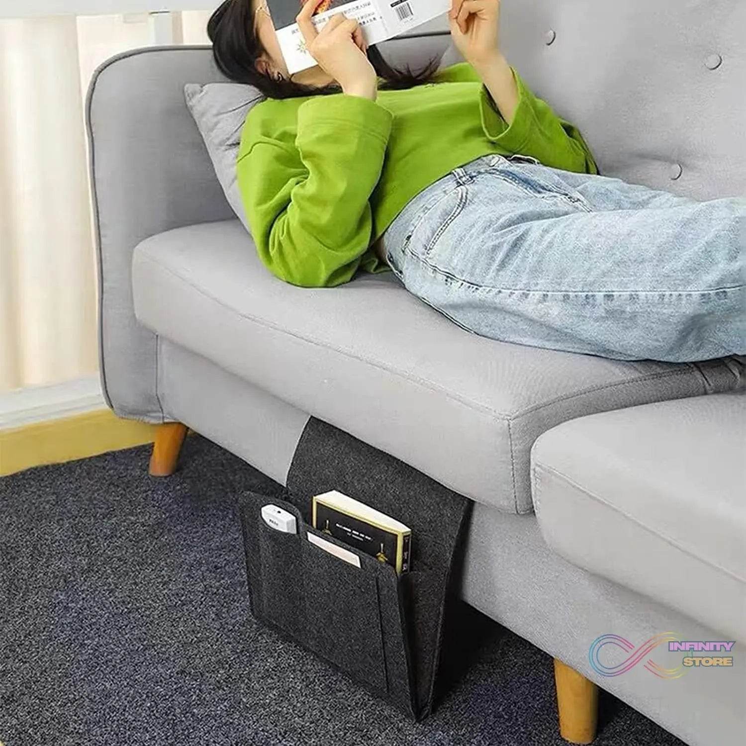 Flat Bedside Caddy, Bed Side Pocket Storage Organizer Bag with 5 Pockets (1 Pc) - infinityexculsivestore.com