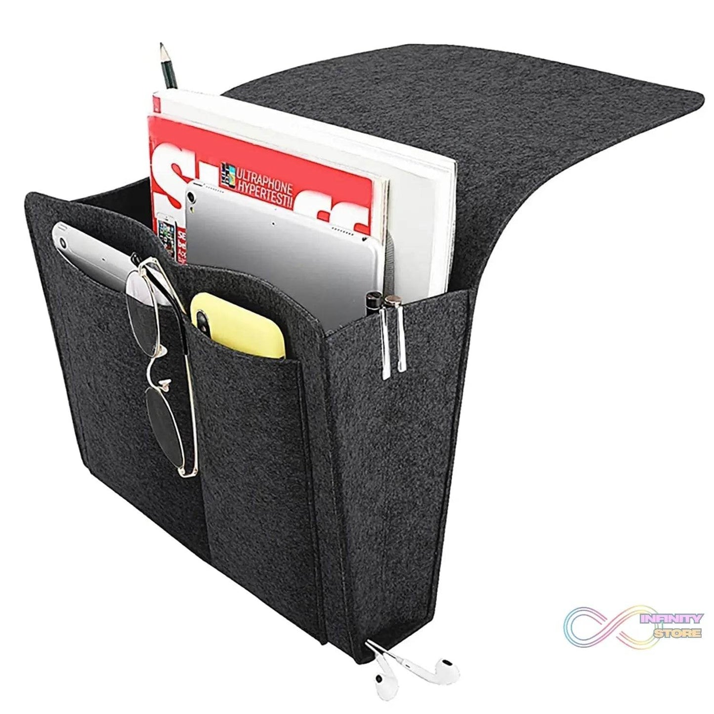Flat Bedside Caddy, Bed Side Pocket Storage Organizer Bag with 5 Pockets (1 Pc) - infinityexculsivestore.com